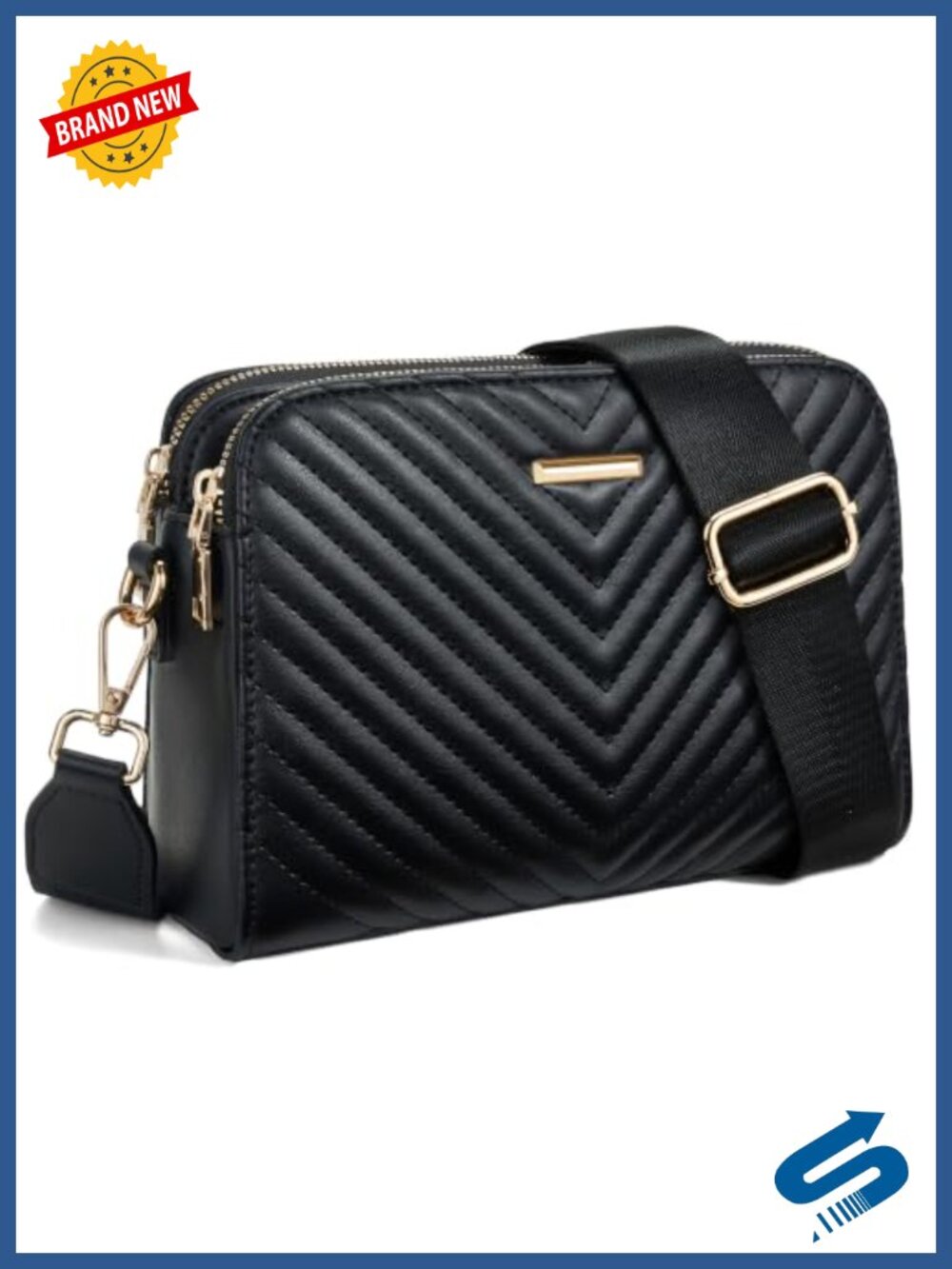 Quilted Faux Leather Crossbody Purse Wide Strap Small Women's Bag